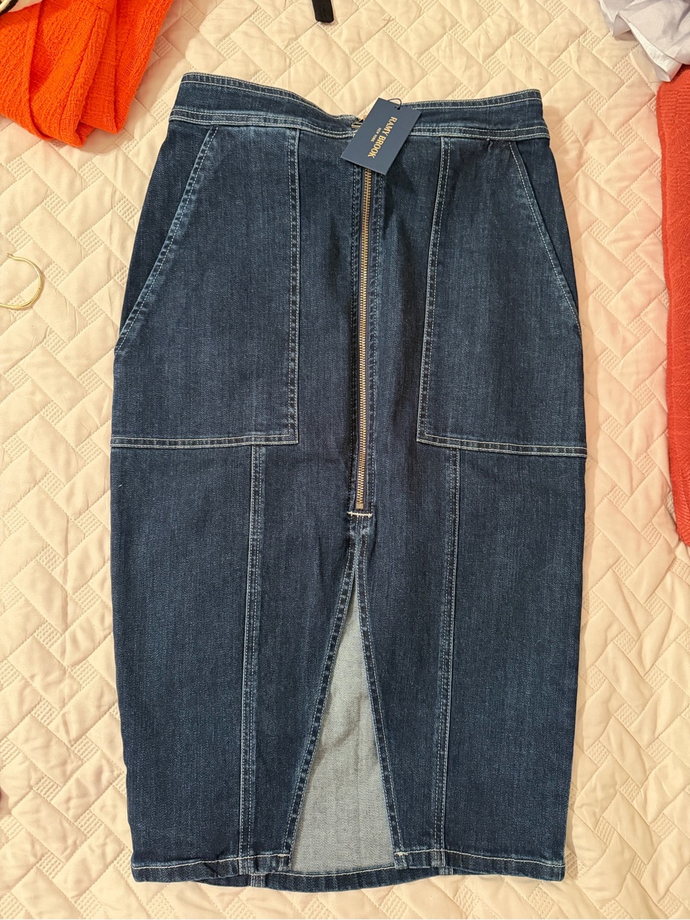Ramy Brook Dark Blue Denim Pencil Skirt with Front Zip